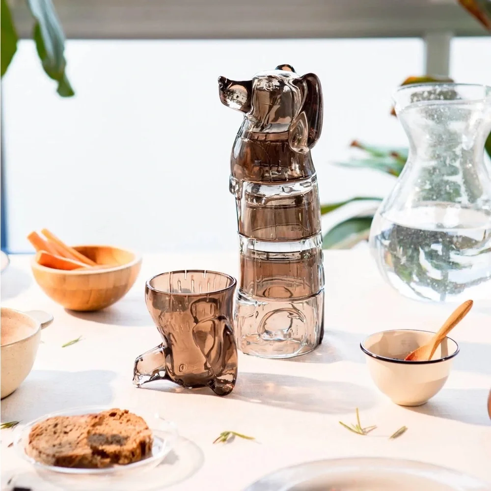 DOIY Puppy Glasses, Set of 4 - Smoky Gray Puppy-Shaped Glasses Stack to Store - Picture 3 of 5